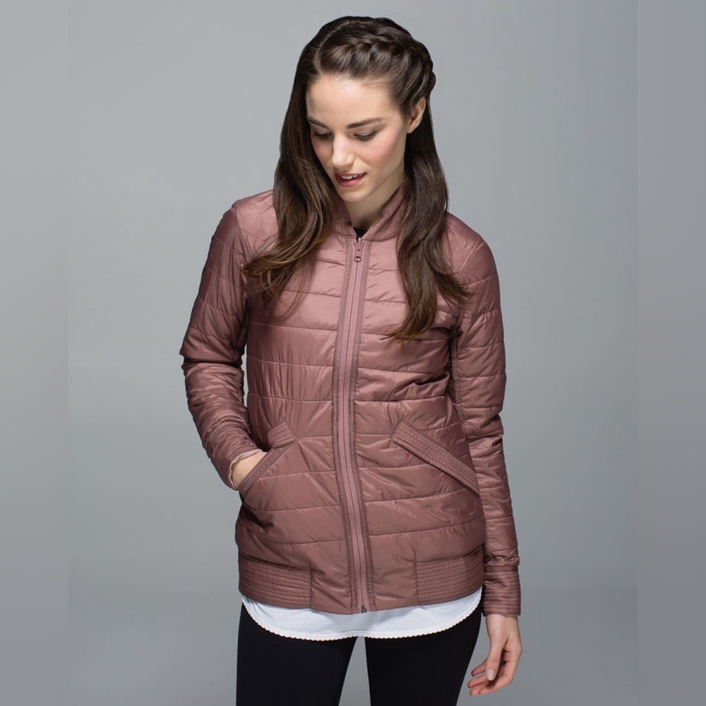 Lululemon The Bomb Bomber Jacket Reversible Bark Berry Size 10 Primaloft EUC